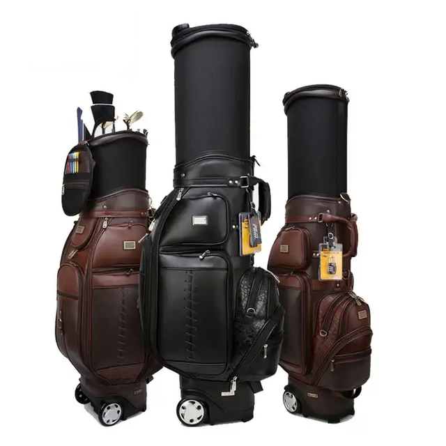 Alta capacidade personalizada pode conter 13-14 clubes Men Genuine Leather Golf Bag