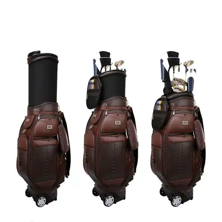 Alta capacidade personalizada pode conter 13-14 clubes Men Genuine Leather Golf Bag